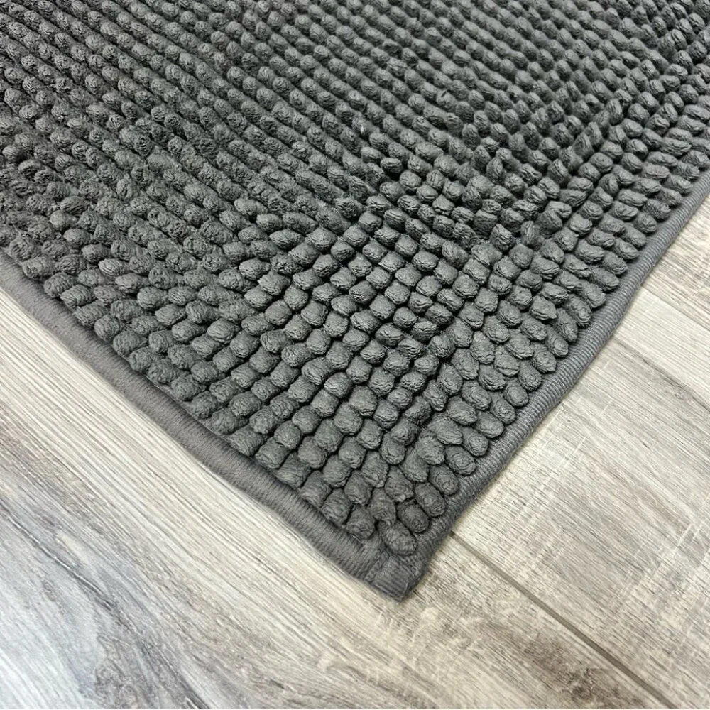 Bath mat grey furry soft plush Dark Gray Ribbed Rug